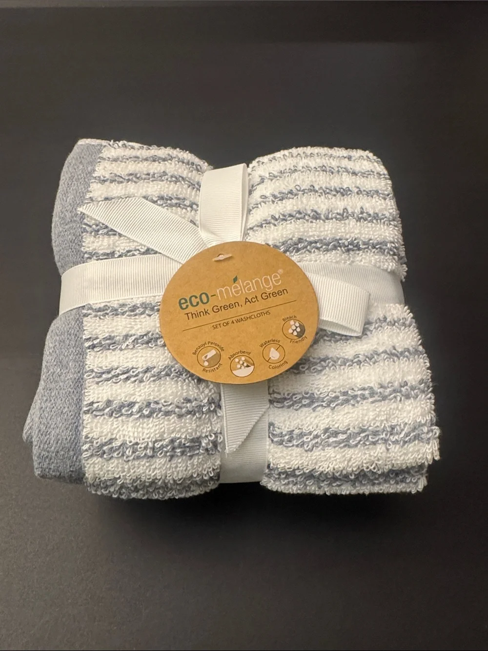 8pc Eco-Melange Striped Bath Towel Set - Waterless Coloring-Absorbent-White/Blue